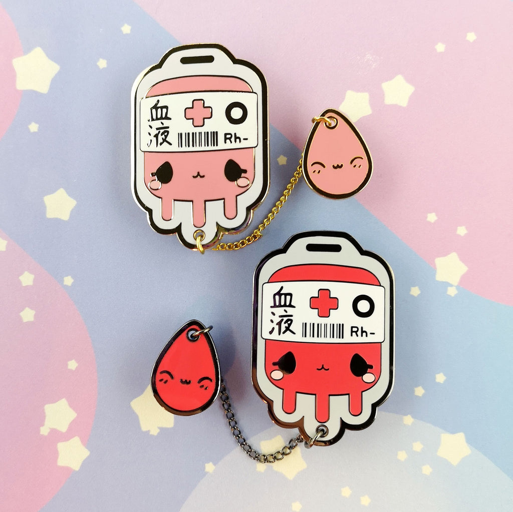 O- Negative Blood Bag -- Hard Enamel Collar Pin -- Kawaii Medical Pins Series - Kittynaut