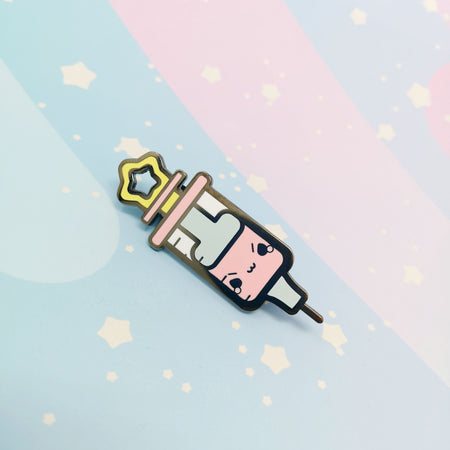 Mr. Stabby the Syringe -- Hard Enamel Pin -- Kawaii Medical Pins Series - Kittynaut