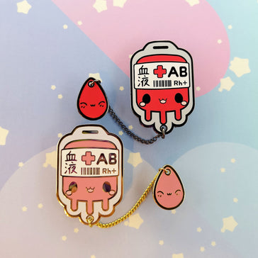 AB+ Positive Blood Bag-- Hard Enamel Collar Pin -- Kawaii Medical Pins Series - Kittynaut