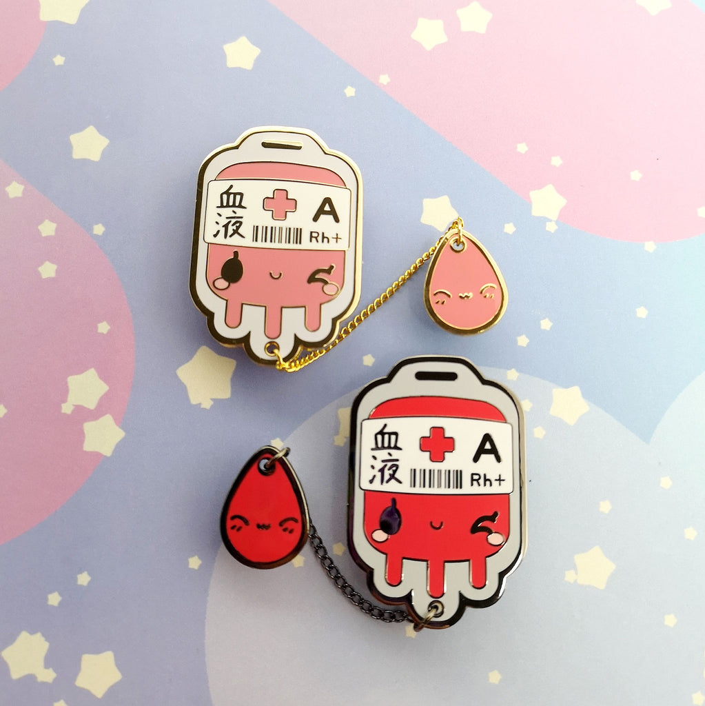 A+ Positive Blood Bag-- Hard Enamel Collar Pin -- Kawaii Medical Pins Series - Kittynaut